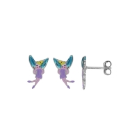 Boucles d'oreilles puces fée en émail couleur lilas et argent 925/1000 rhodié
