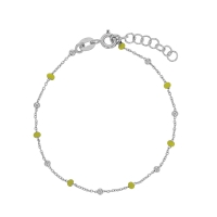 Bracelet boules émaillées jaune, argent 925/1000 rhodié