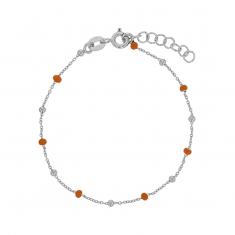 Bracelet boules émaillées orange, argent 925/1000 rhodié