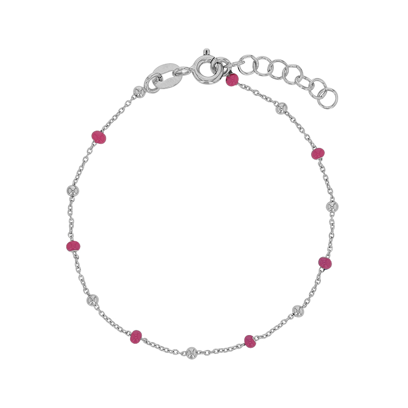 Bracelet boules émaillées rose fuchsia, argent 925/1000 rhodié