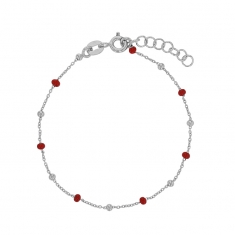 Bracelet boules émaillées rouge, argent 925/1000 rhodié