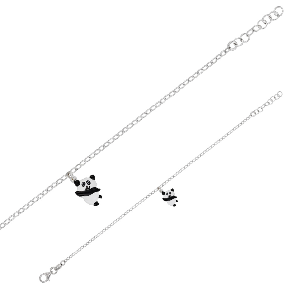 Bracelet en Argent 925/1000 rhodié avec pampille panda émaillée