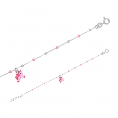 Bracelet  pampille licorne, boules émaillées rose, argent 925/1000 rhodié