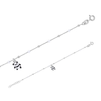 Bracelet pampille petit panda, boules émaillées blanches, argent 925/1000 rhodié
