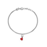 Bracelet rigide coeur, émail rouge, argent 925/1000 rhodié