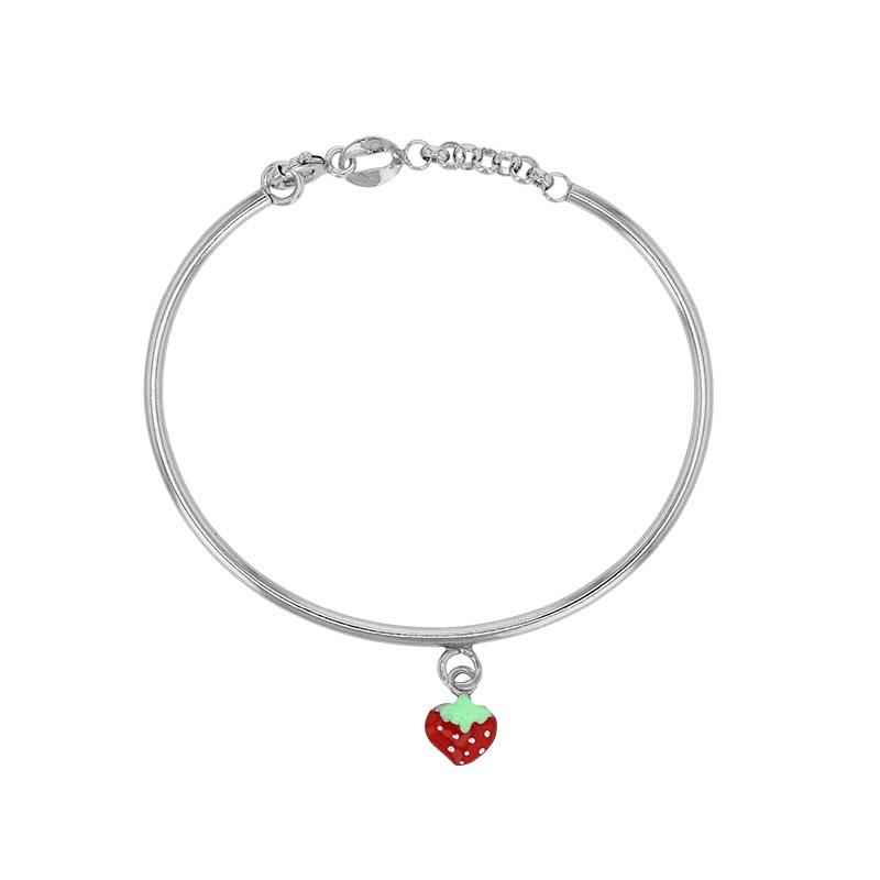 Bracelet rigide fraise, émail rouge, argent 925/1000 rhodié