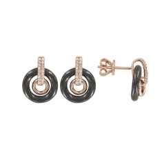 Boucles d'oreilles cercles en céramique noire, argent rhodié 925/1000 bélière oxydes de zirconium