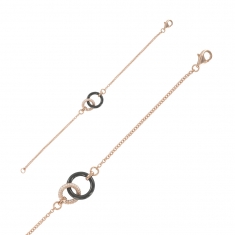 Bracelet anneaux enlacés en céramique noire, argent rhodié 925/1000 doré rose et oxydes de zirconium