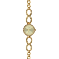 Montre Lutetia boîtier et bracelet métal doré, pierres synthétiques, cadran couleur champagne