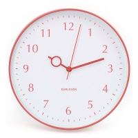 Horloge murale rouge, cadran blanc, aiguilles rouges