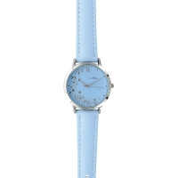 Montre Lutetia avec motif fleuri boîtier métal, cadran et bracelet synthétique bleu clair