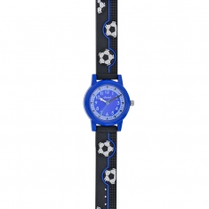 Montre enfant Football boîtier et bracelet plastique noir/bleu, mvt PC21