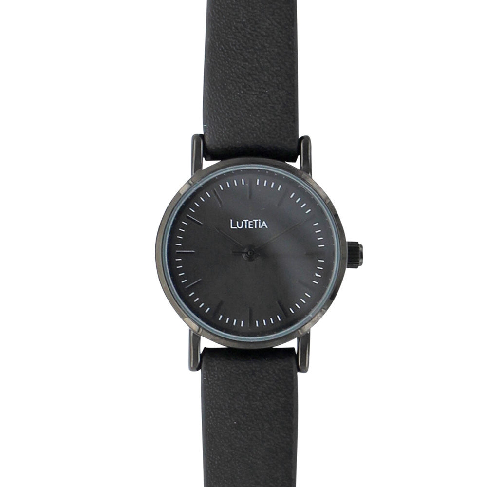 Montre Lutetia avec boîtier en métal noir ø 25 mm, cadran et bracelet synthétique noir