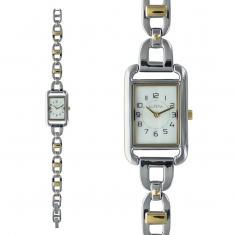 Montre Lutetia cadran blanc avec boîtier et bracelet en métal couleur argent et doré