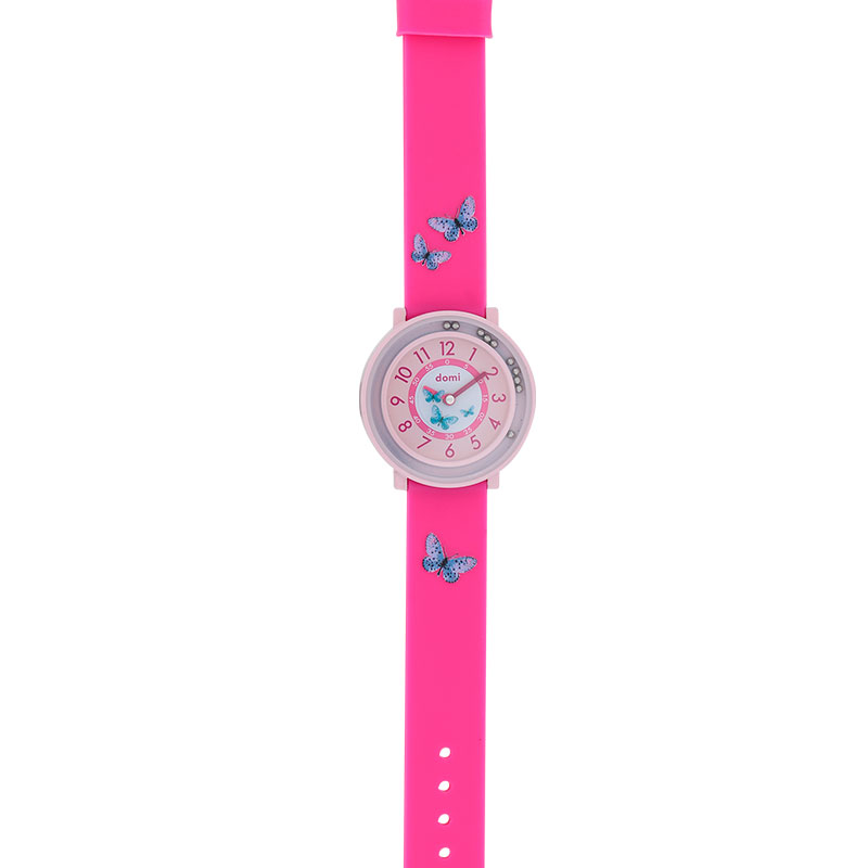 Montre enfant Papillons boîtier et bracelet plastique rose, mvt PC21