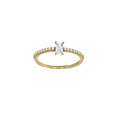 Bague solitaire oxyde taille rectangle serti griffes Or 375/1000
