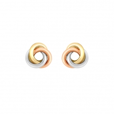 Boucles d'oreilles 3 cercles emmêlés Or jaune, blanc et rose 375/1000