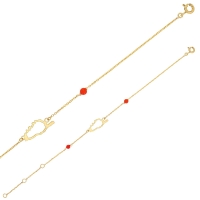 Bracelet Corse Or 375/1000 avec perles synthétiques de couleur corail