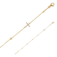Bracelet Or 375/1000 - petite croix avec orné d'oxydes de zirconium