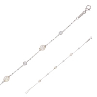 Bracelet Or blanc 375/1000 avec perles d'eau douce et oxydes de zirconium