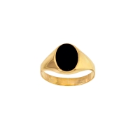 Chevalière Or 375/1000 forme ovale pierre Onyx noir