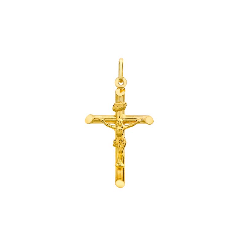 Grand pendentif Or 375/1000 croix surmonté d'un Christ