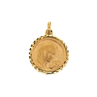 Médaille Or 375/1000 avec bordure diamantée - Vierge avec l'enfant
