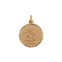 Médaille ronde en or 375/1000 avec bordure diamantée - Ange Raphaël
