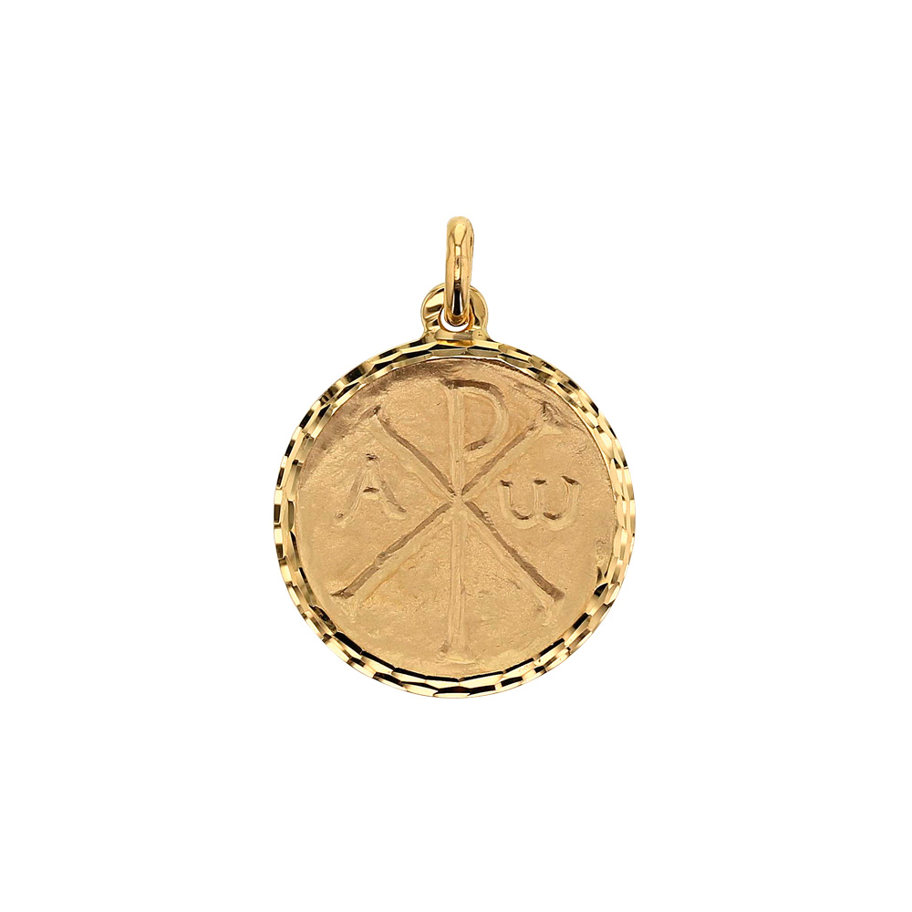 Médaille ronde Or 375/1000 avec contour diamanté - Chrisme