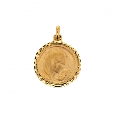 Médaille Or 375/1000 avec bordure diamantée - Vierge avec l'enfant