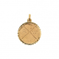 Médaille ronde Or 375/1000 avec contour diamanté - Chrisme