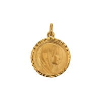 Médaille ronde Or 375/1000 avec contour diamanté - Vierge