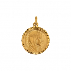 Médaille ronde Or 375/1000 avec contour diamanté - Vierge