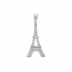 Pendentif Or blanc 375/1000 Tour Eiffel avec oxydes de zirconium