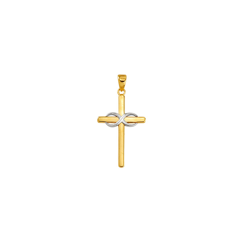 Pendentif Or 375/1000 en forme de croix avec symbole infini gris