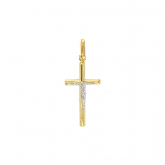 Pendentif Or jaune et or blanc 375/1000 croix avec le Christ