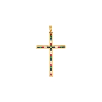 Pendentif grande croix ornée d'oxydes de couleur, Or 375/1000