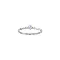 Bague solitaire diamant 0,10ct GVS serti 6 griffes, monture perlée oblongue Or blanc 750/1000