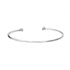 Bracelet flexible 2 diamants HSI 0,16ct serti 3 griffes, Or blanc 750/1000