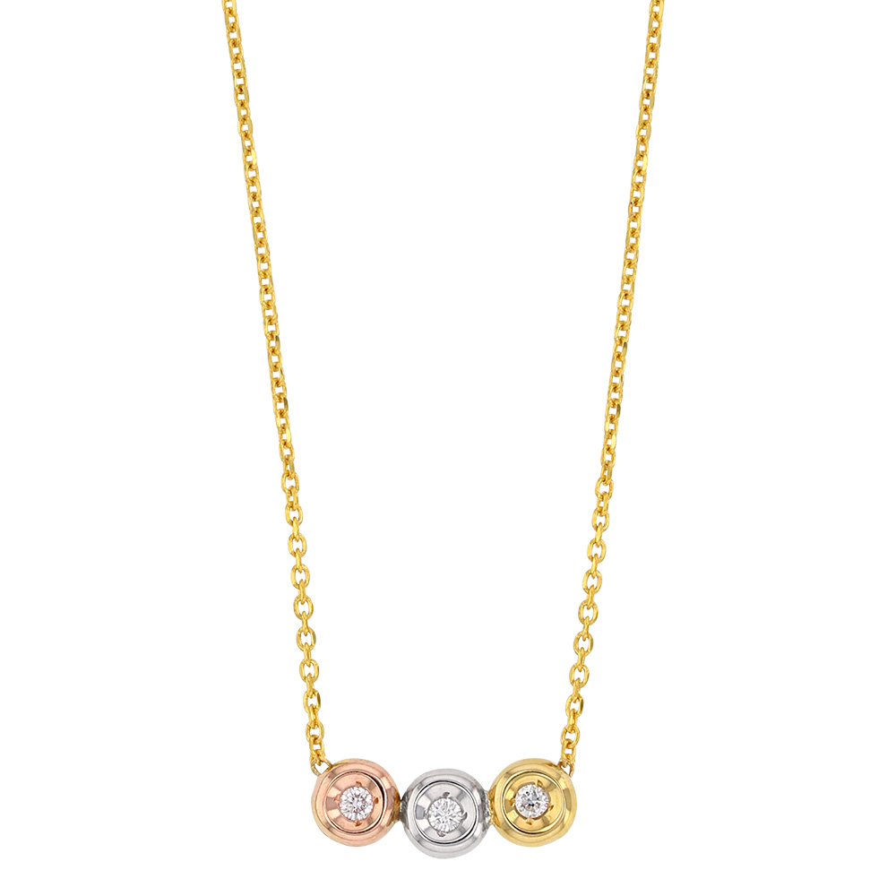 Collier Or 750/1000 avec 3 diamants 0.05ct (sertis clos sur or blanc, rose et jaune)