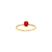 Solitaire Rubis taille ovale 5 x 4mm et 10 diamants 0,06ct GVS, Or 750/1000