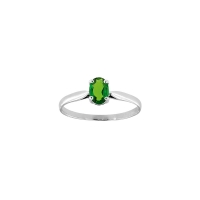 Bague solitaire Diopside ovale 6x4mm serti 4 griffes, Or blanc 750/1000