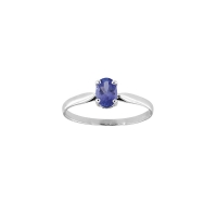 Bague solitaire Tanzanite ovale 6x4mm serti 4 griffes, Or blanc 750/1000