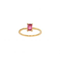 Bague solitaire Tourmaline rose taille rectangle 6x4mm, Or 750/1000
