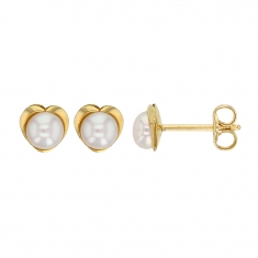 Boucles d'oreilles Or 750/1000 avec une perle d'eau douce - coeur