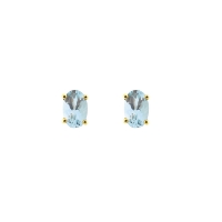 Boucles d'oreilles puces Aigue-marine ovale 5x4mm sertie 4 griffes, Or 750/1000