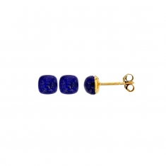Boucles d'oreilles puces Lapis-lazuli bombé, Or 750/1000