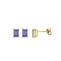 Boucles d'oreilles puces Tanzanite taille rectangle 6x4mm, Or 750/1000