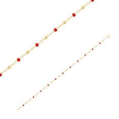 Bracelet maille forçat Or 750/1000 avec perles résine rouges