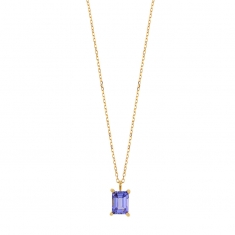 Collier Tanzanite taille rectangle 7x5mm, Or 750/1000